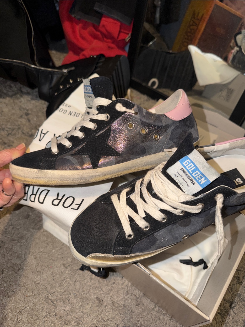 Discontinued Superstar Classic Golden Goose Black Camouflage Sneakers Pink Heel